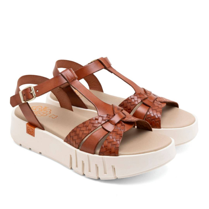 SANDALIA DE CUÑA DE PIEL DULCE CUERO PORRONET - Querol online