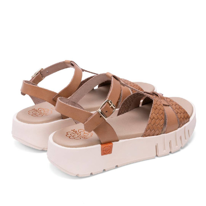 SANDALIA DE CUÑA DE PIEL DULCE TAUPE PORRONET - Querol online