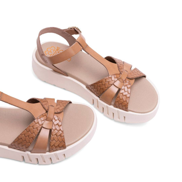 SANDALIA DE CUÑA DE PIEL DULCE TAUPE PORRONET - Querol online
