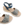 SANDALIA DE CUÑA DE PIEL Y TEXTIL ELISA AZUL PORRONET
