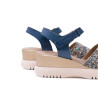 SANDALIA DE CUÑA DE PIEL Y TEXTIL ELISA AZUL PORRONET