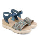 SANDALIA DE CUÑA DE PIEL Y TEXTIL ELISA AZUL PORRONET - Querol online