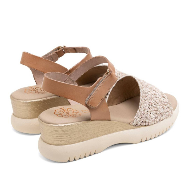 SANDALIA DE CUÑA DE PIEL Y TEXTIL ELISA TAUPE PORRONET - Querol online