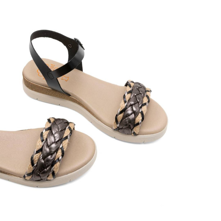SANDALIA CUÑA DE PIEL FLAVIA NEGRO PORRONET - Querol online