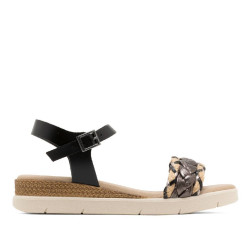 SANDALIA CUÑA DE PIEL FLAVIA NEGRO PORRONET - Querol online