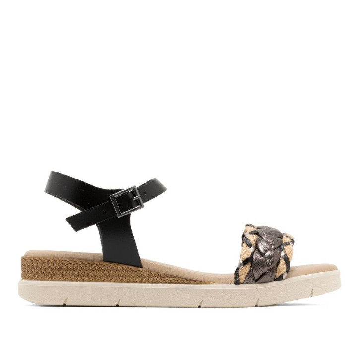 SANDALIA CUÑA DE PIEL FLAVIA NEGRO PORRONET - Querol online