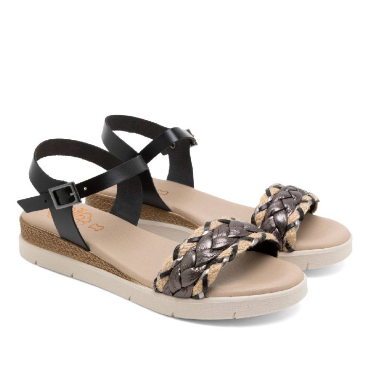 SANDALIA CUÑA DE PIEL FLAVIA NEGRO PORRONET - Querol online
