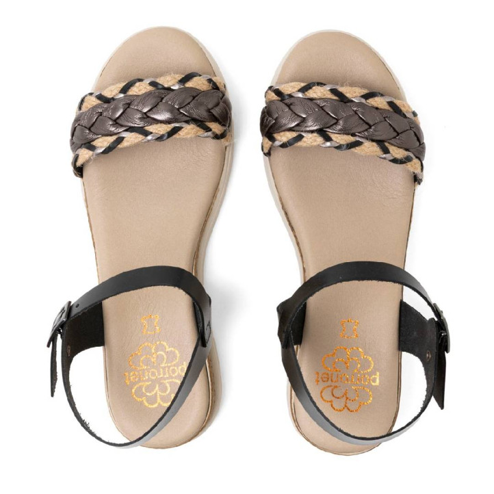 SANDALIA CUÑA DE PIEL FLAVIA NEGRO PORRONET - Querol online