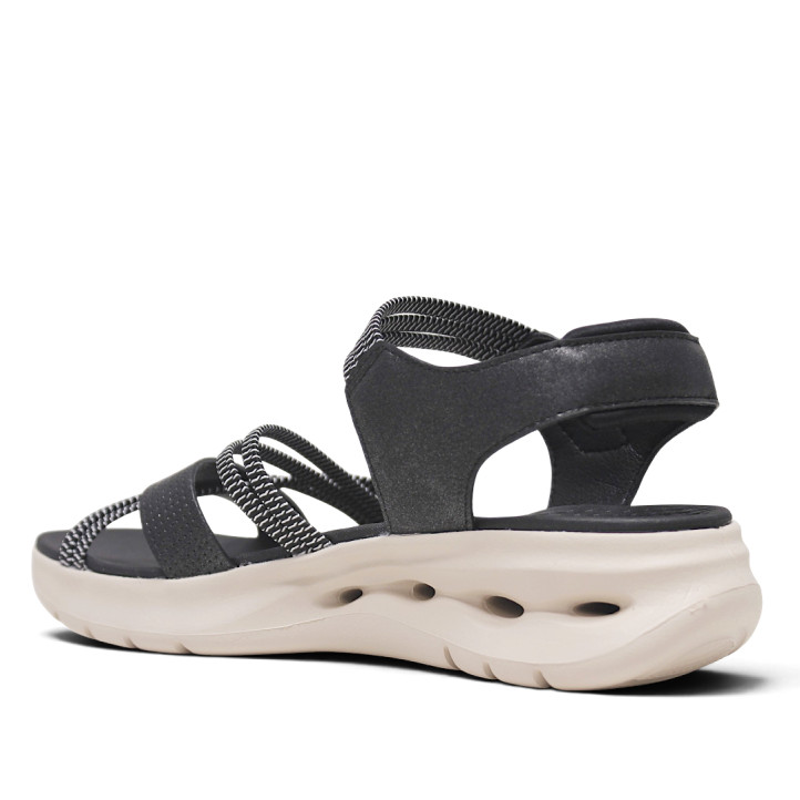 Sandalias cuña Amarpies negras con tiras cruzadas elásticas y detalles en la suela - Querol online