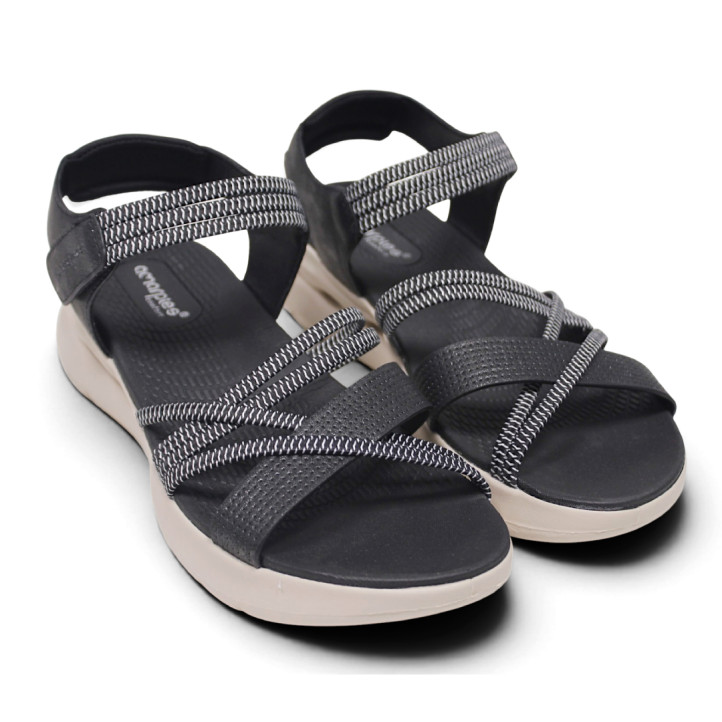 Sandalias cuña Amarpies negras con tiras cruzadas elásticas y detalles en la suela - Querol online