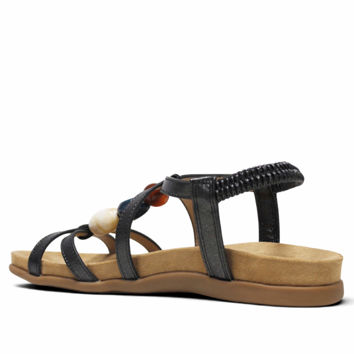 Sandàlies planes Amarpies negres amb tires creuades i detalls de pedres de colors - Querol online