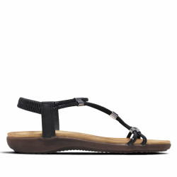 Sandalias planas Amarpies negras con tiras brillantes y apliques metalizados - Querol online