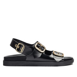 Sandalias planas Yokono morena negras con triple hebilla estilo bio - Querol online