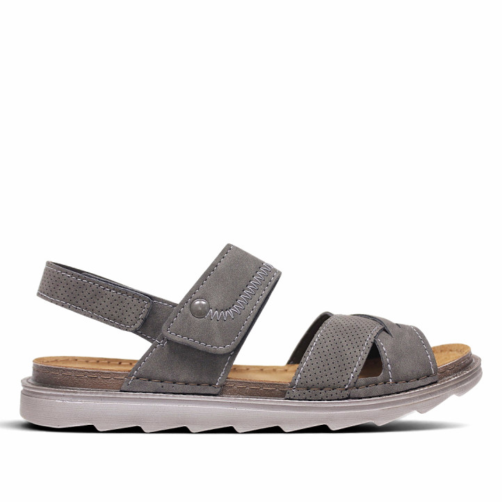 Sandàlies In Blu grises amb tires devanteres creuades i doble tancament amb velcro - Querol online