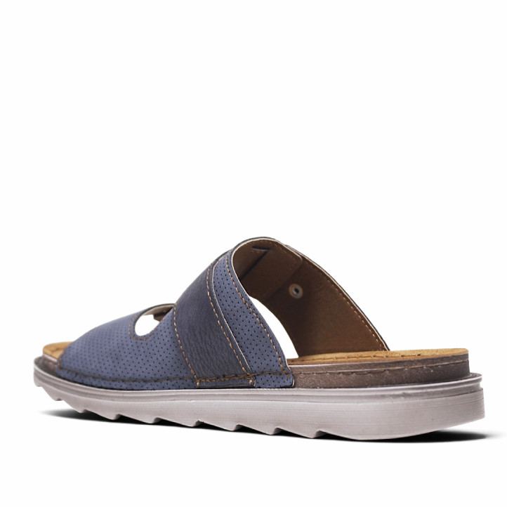 Sandalias In Blu azules con tiras troqueladas con doble hebilla - Querol online