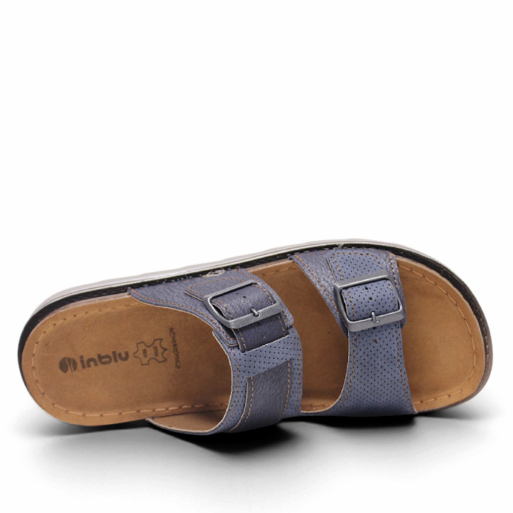 Sandalias In Blu azules con tiras troqueladas con doble hebilla - Querol online