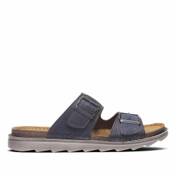 Sandalias In Blu azules con tiras troqueladas con doble hebilla - Querol online