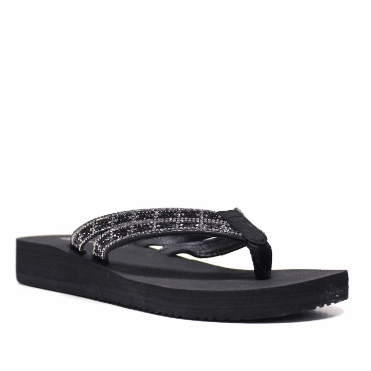 Chanclas Nicoboco ansar negras con doble tira al dedo con brillantes - Querol online