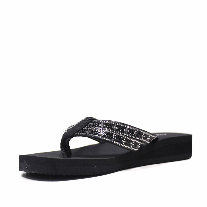 Chanclas Nicoboco ansar negras con doble tira al dedo con brillantes - Querol online