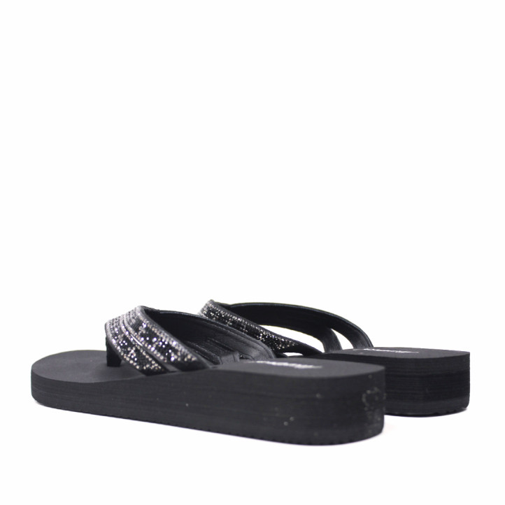 Chanclas Nicoboco ansar negras con doble tira al dedo con brillantes - Querol online