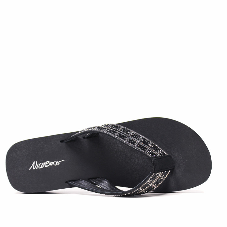 Chanclas Nicoboco ansar negras con doble tira al dedo con brillantes - Querol online