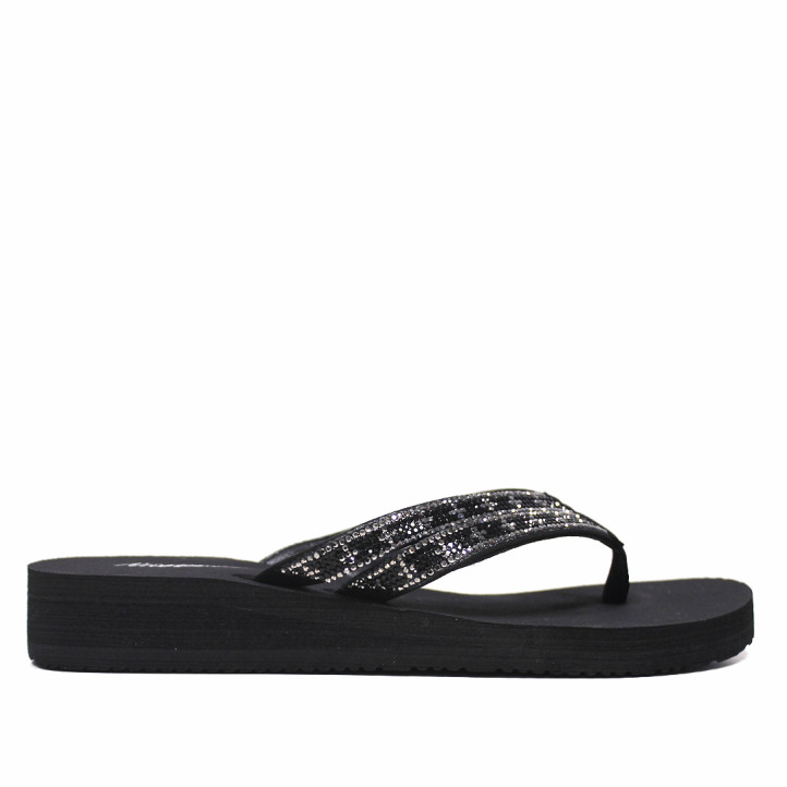 Chanclas Nicoboco ansar negras con doble tira al dedo con brillantes - Querol online