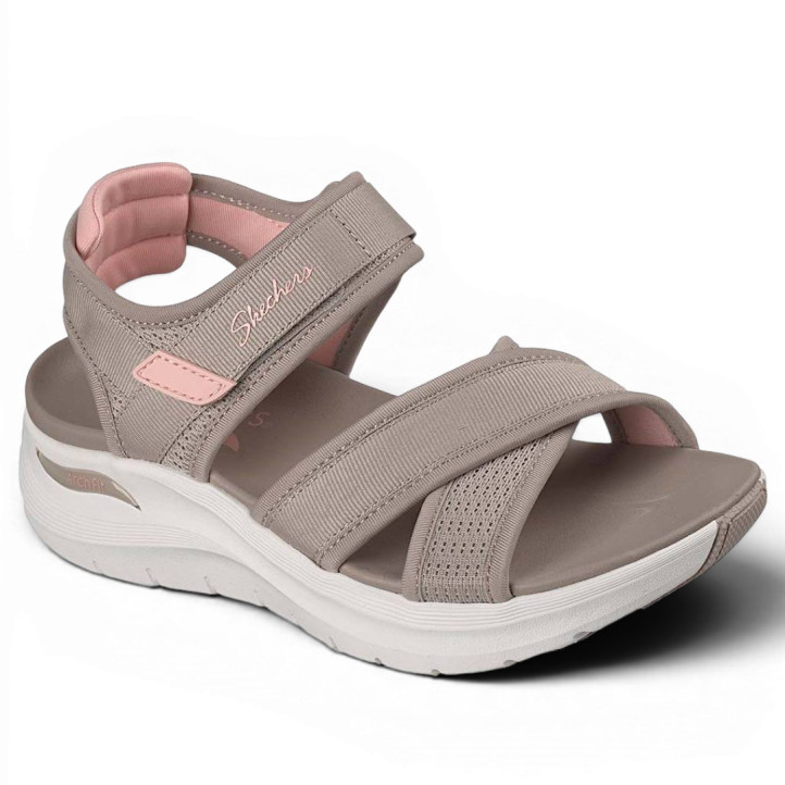 Sandalias cuña Skechers arch fit 2.0 sandal-feelin' bright taupe/coral - Querol online