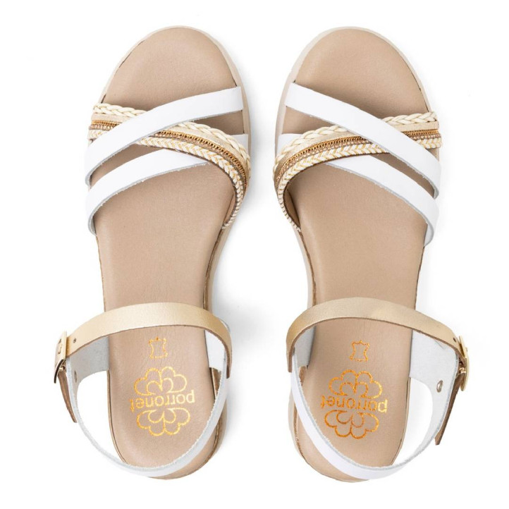 SANDALIA CUÑA DE PIEL FABIANA BLANCO ORO PORRONET - Querol online