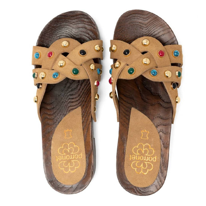 SANDALIA DE TACÓN DE PIEL PEDRERÍA GRACIA CAMEL PORRONET - Querol online