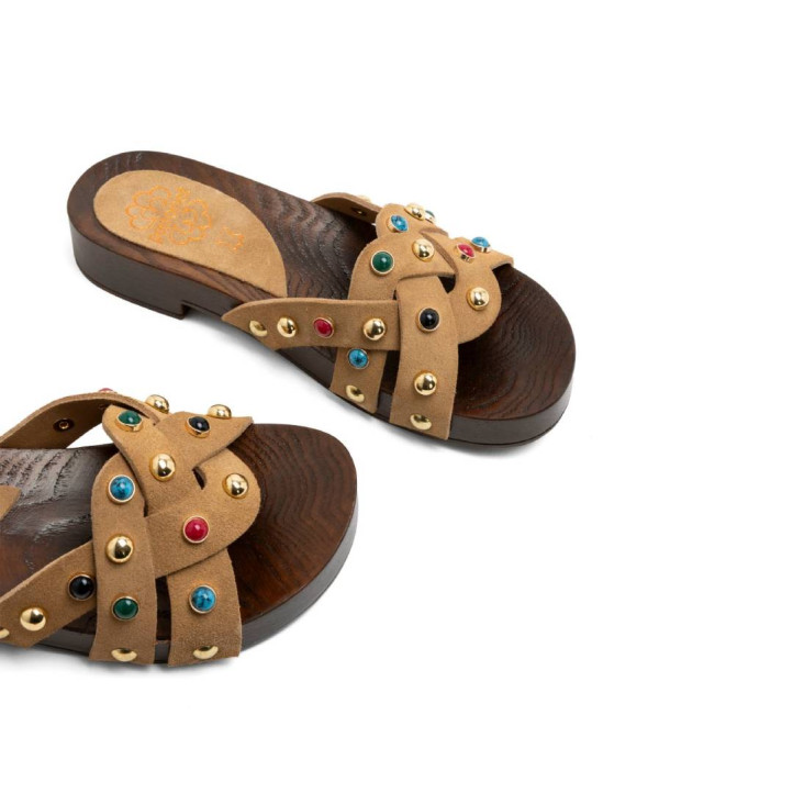 SANDALIA DE TACÓN DE PIEL PEDRERÍA GRACIA CAMEL PORRONET - Querol online
