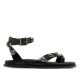 SANDALIA PLANA DE PIEL TACHUELAS HOLLY NEGRO PORRONET - Querol online