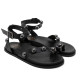 SANDALIA PLANA DE PIEL TACHUELAS HOLLY NEGRO PORRONET - Querol online
