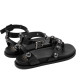 SANDALIA PLANA DE PIEL TACHUELAS HOLLY NEGRO PORRONET - Querol online