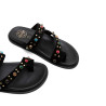 SANDALIA PLANA DE PIEL TACHUELAS HANNAH NEGRO PORRONET