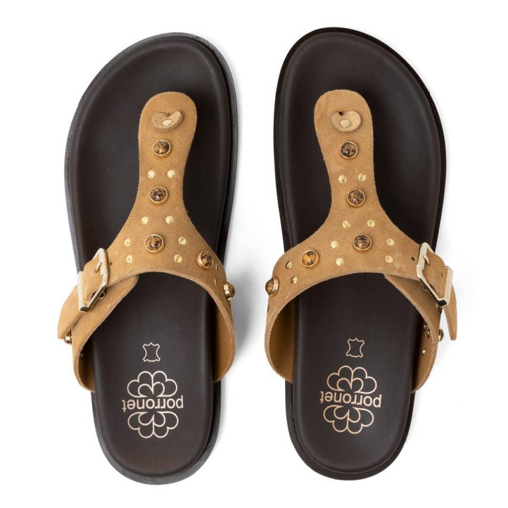SANDALIA PLANA DE PIEL ESCLAVA HARPER CAMEL PORRONET - Querol online