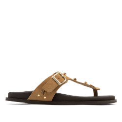 SANDALIA PLANA DE PIEL ESCLAVA HARPER CAMEL PORRONET - Querol online