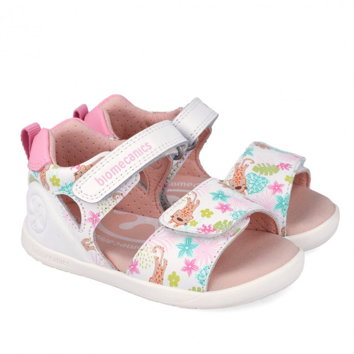 sandàlies Biomecanics 262163 blanques amb flos i lleopards - Querol online