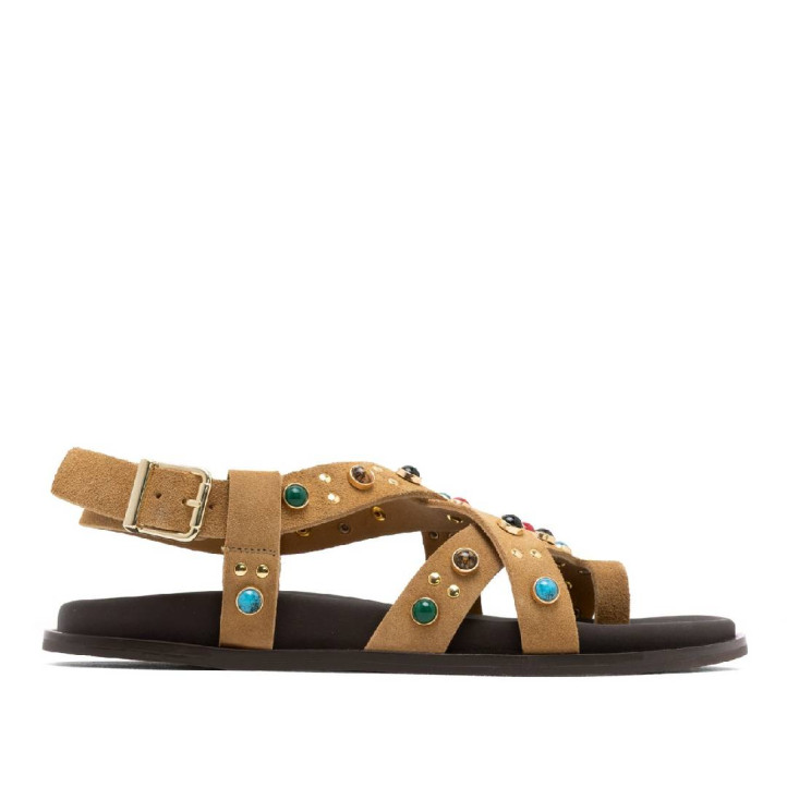 SANDALIA PLANA DE PIEL HAZEL CAMEL PORRONET - Querol online