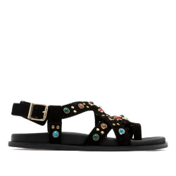 SANDALIA PLANA DE PIEL HAZEL NEGRO PORRONET - Querol online