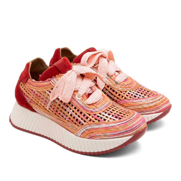DEPORTIVA CALADA DE PIEL Y TEXTIL INÉS ROJO PORRONET - Querol online