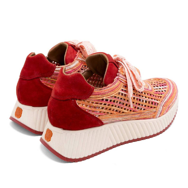 DEPORTIVA CALADA DE PIEL Y TEXTIL INÉS ROJO PORRONET - Querol online