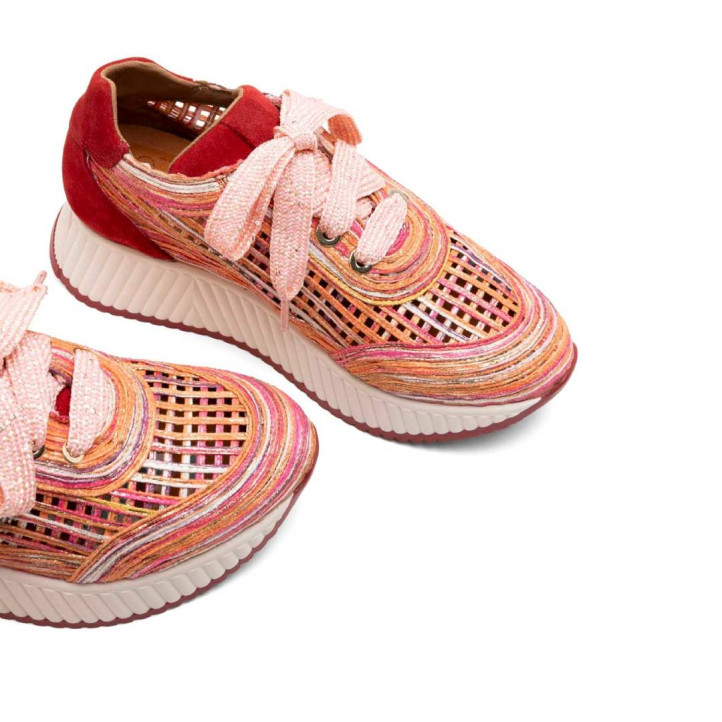 DEPORTIVA CALADA DE PIEL Y TEXTIL INÉS ROJO PORRONET - Querol online