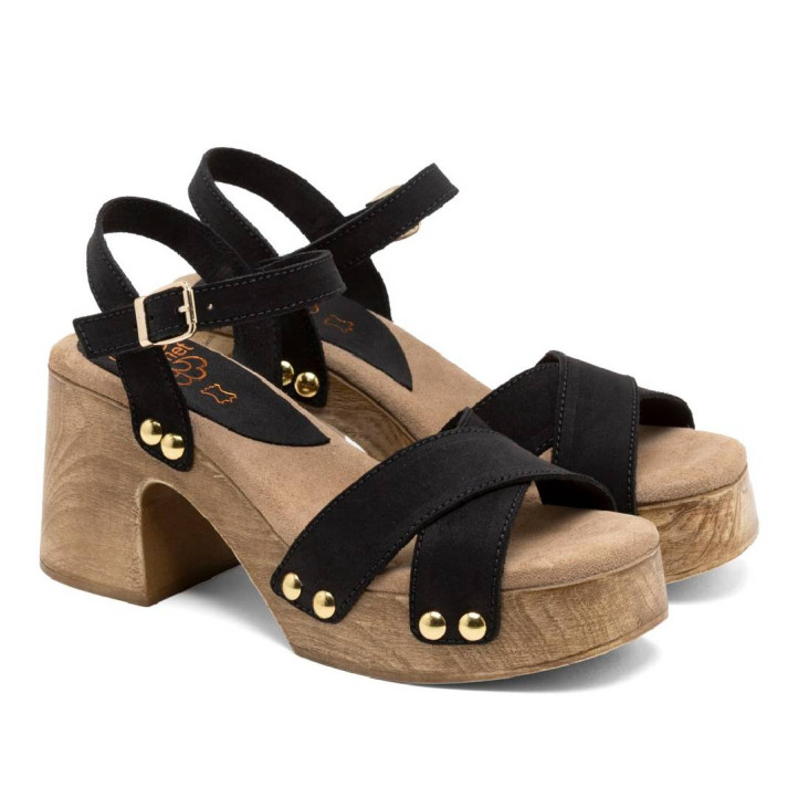 SANDALIA TACÓN PIEL VANESA NEGRO PORRONET - Querol online