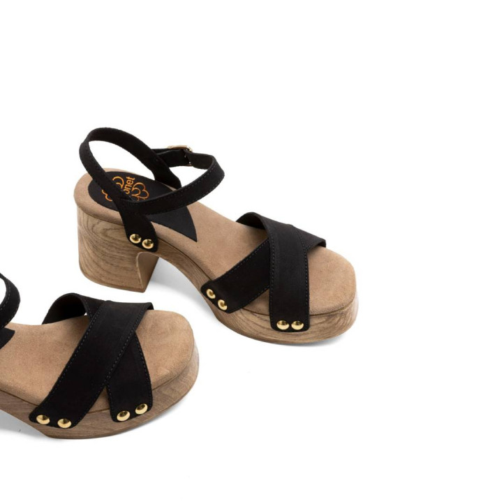 SANDALIA TACÓN PIEL VANESA NEGRO PORRONET - Querol online