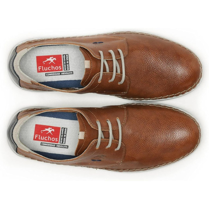 Zapatos sport Fluchos lester marrones con detalles azules - Querol online