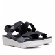 Sandalias cuña Amarpies negras con triple velcro y detalle metálico lateral - Querol online