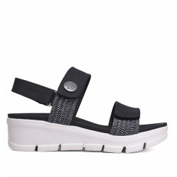 Sandàlies falca Amarpies negres amb triple velcro i detall metàl·lic lateral - Querol online