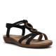 Sandalias planas Amarpies negras con doble aplique de madera y pulsera elástica - Querol online