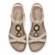 Sandalias planas Amarpies beige con doble aplique de madera y pulsera elástica - Querol online
