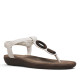 Sandalias planas Amarpies blancas con tira al dedo y aplique de madera - Querol online
